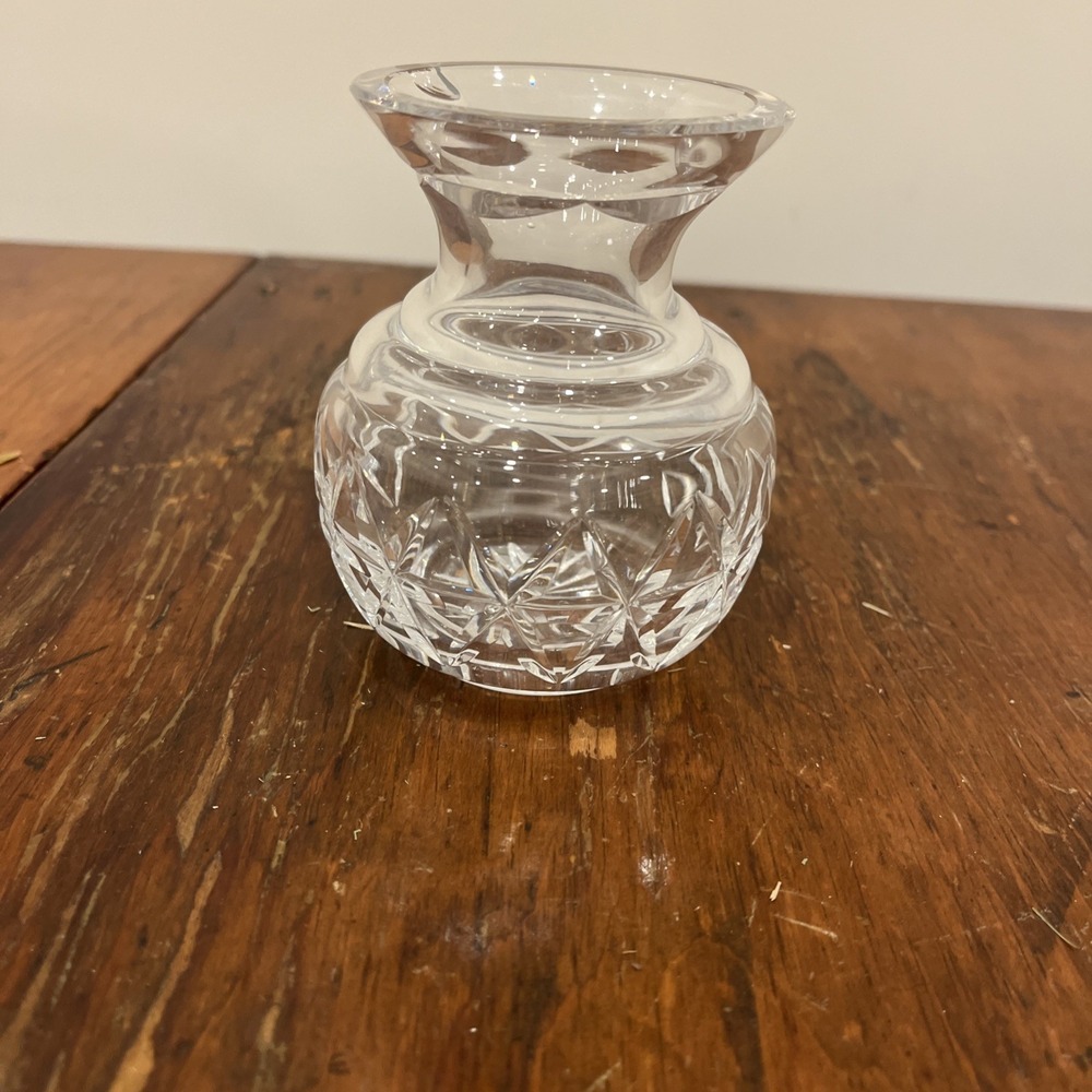 Fine Stunning 4" Waterford Crystal Cross Cut Bud Posy Flower Vase Bowl w Sticker